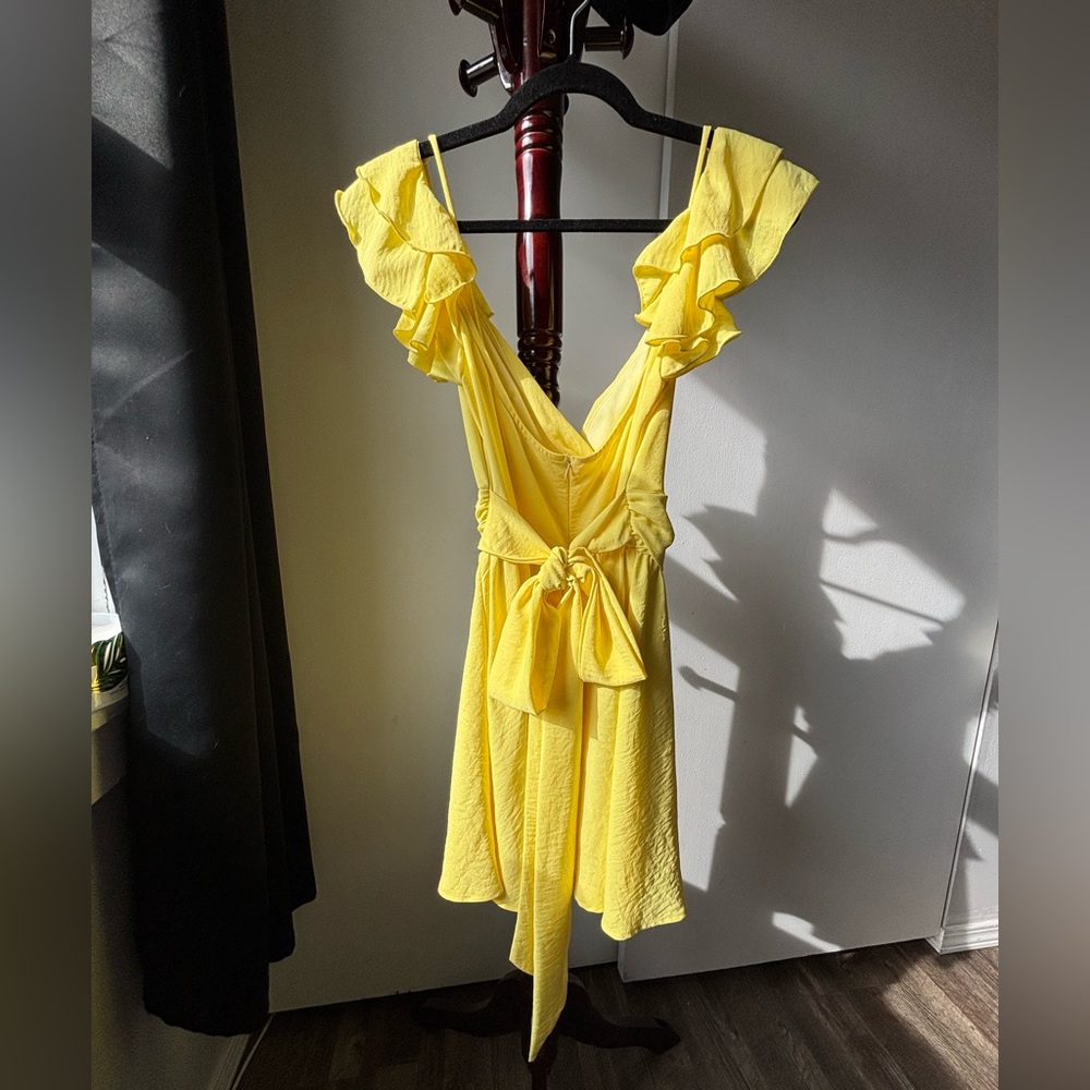 Yellow Ruffle Sleeve Dress - Picture 3 of 9